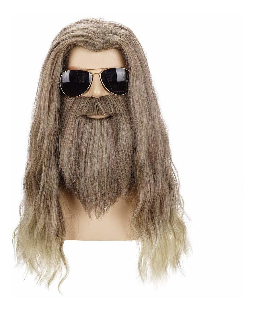 Peruca De Barba Dourada Longa Encaracolada Masculina Cosplay