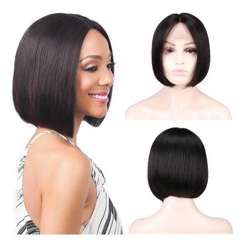 Peruca Natural Cabelo Humano Curto Bob Liso 25cm