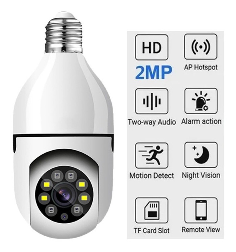 Camera Segurança Lampada Panoramica Wifi Espia C/rastreio