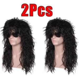 Peruca Masculina De Tainha Preta Dos Anos 80, Fantasia 2pcs