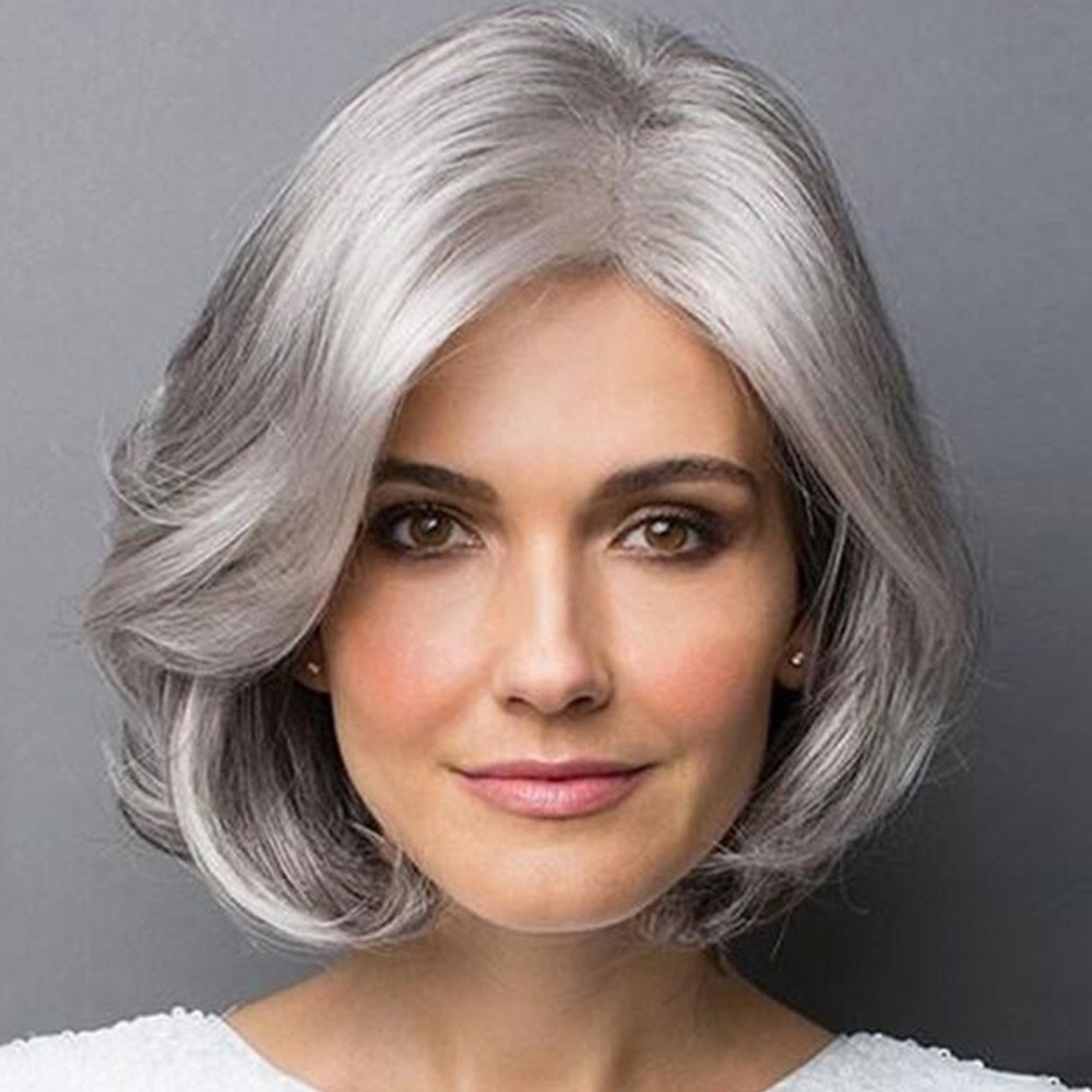 Peruca Feminina Cabelo Sintético Cinza Peruca De Onda De Cab - Imagem 2