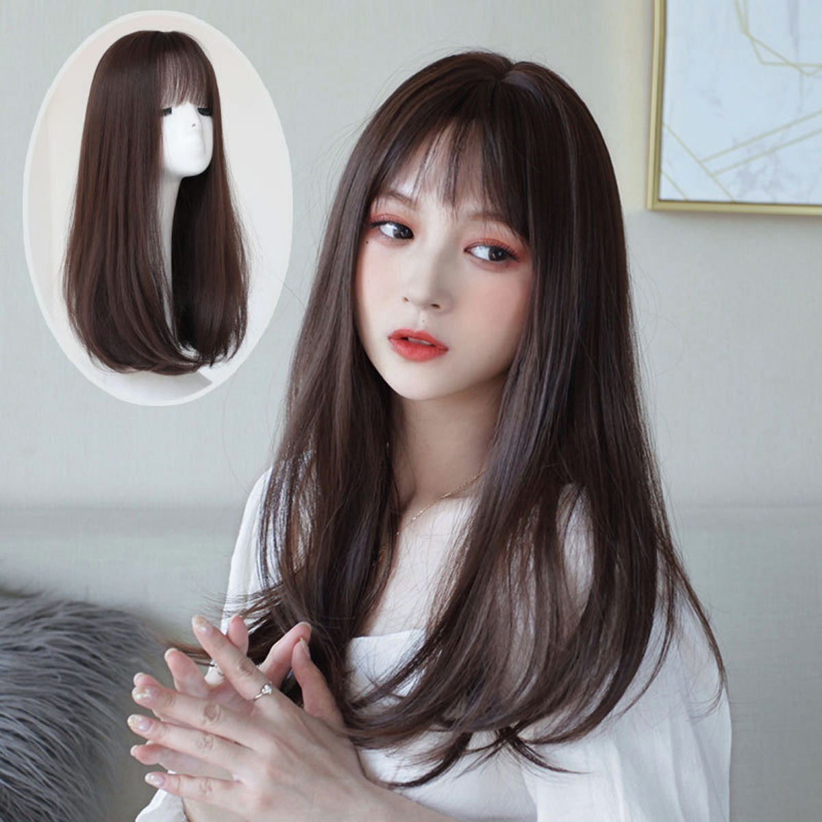 Peruca Cabelo Curto Natural Feminino, Rosto Redondo, Liso Lo - Imagem 3