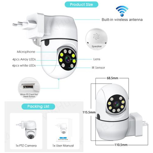 Câmera Ip Wi-fi De Segurança Doméstica Com Rotação 360, Câme - Imagem 2