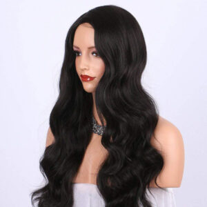 Peruca Preta De Cabelo Encaracolado Comprido Com Rede De Cab