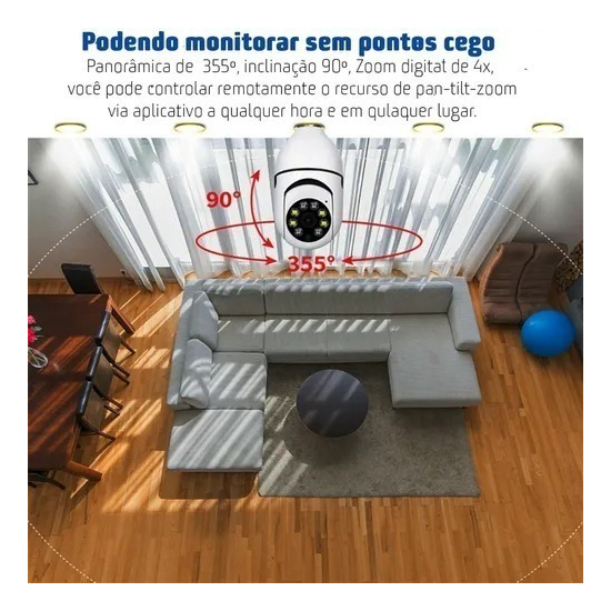 Lazhu Câmera Lampada Espia Câmera Intelbras Câmera Wifi - Imagem 4