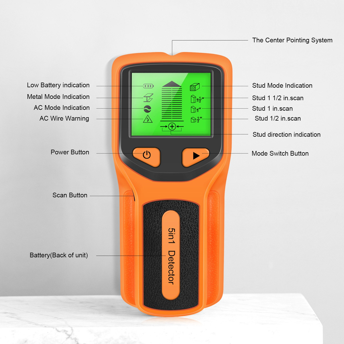 Scanner De Parede Stud Finder - 5 Em 1 Detector Eletrônico D - Imagem 3