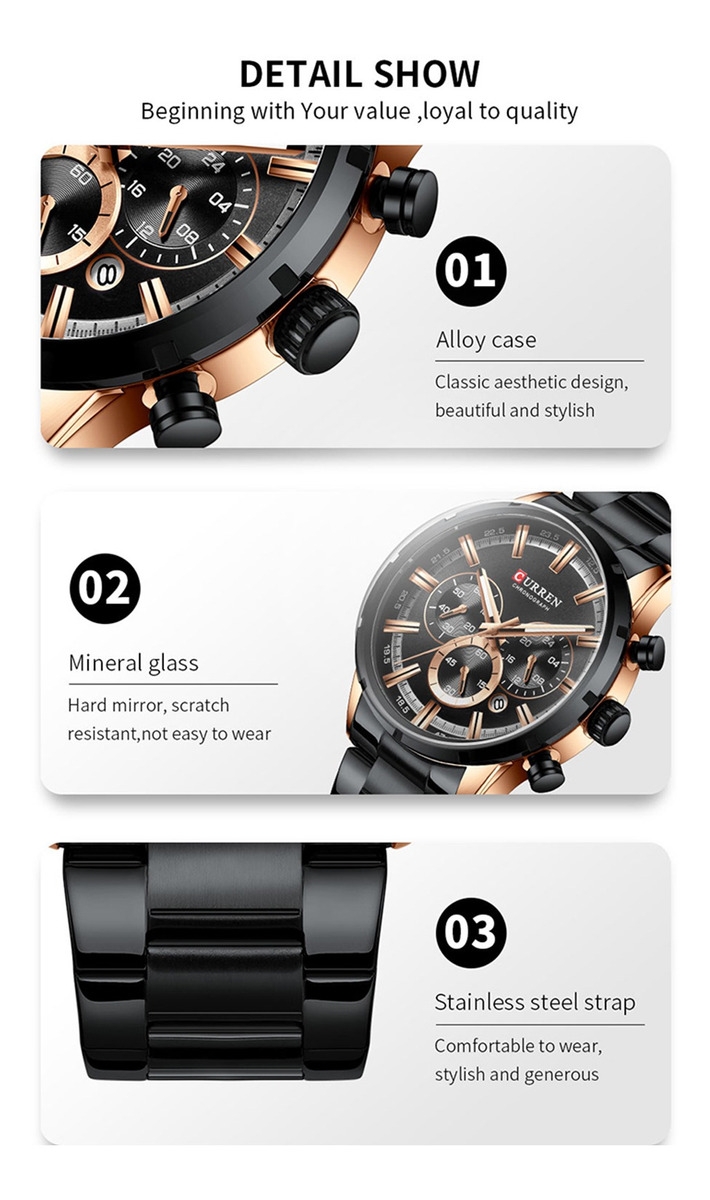 Curren 8355 Luxo Clássico Negócios Quartzo Homens Relógio 3a - Imagem 8