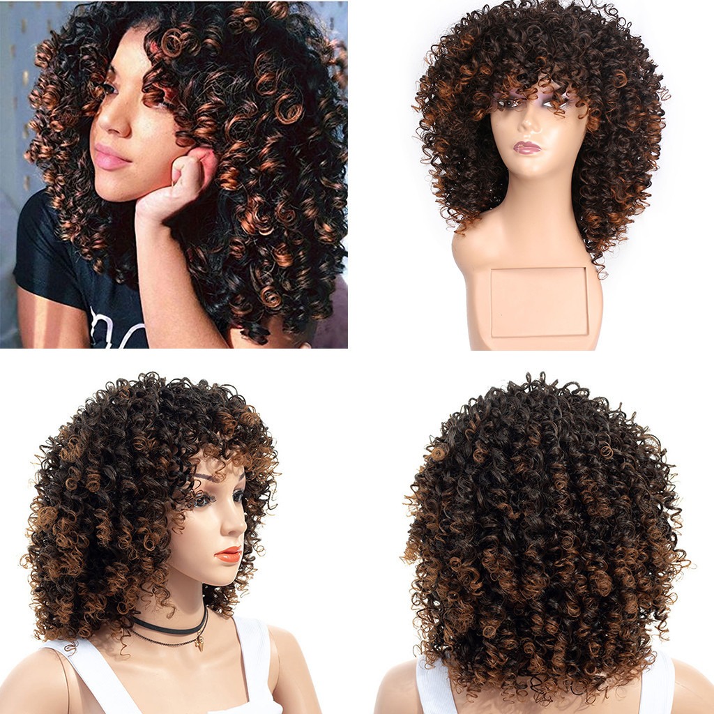 Hort Afro Encaracolado Mix Peruca De Cabelo Cinza Com Franja - Imagem 2