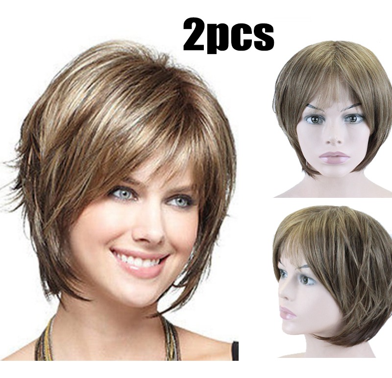 2 X Peruca C Full Bob Lace Peruca De Cabelo Sintético