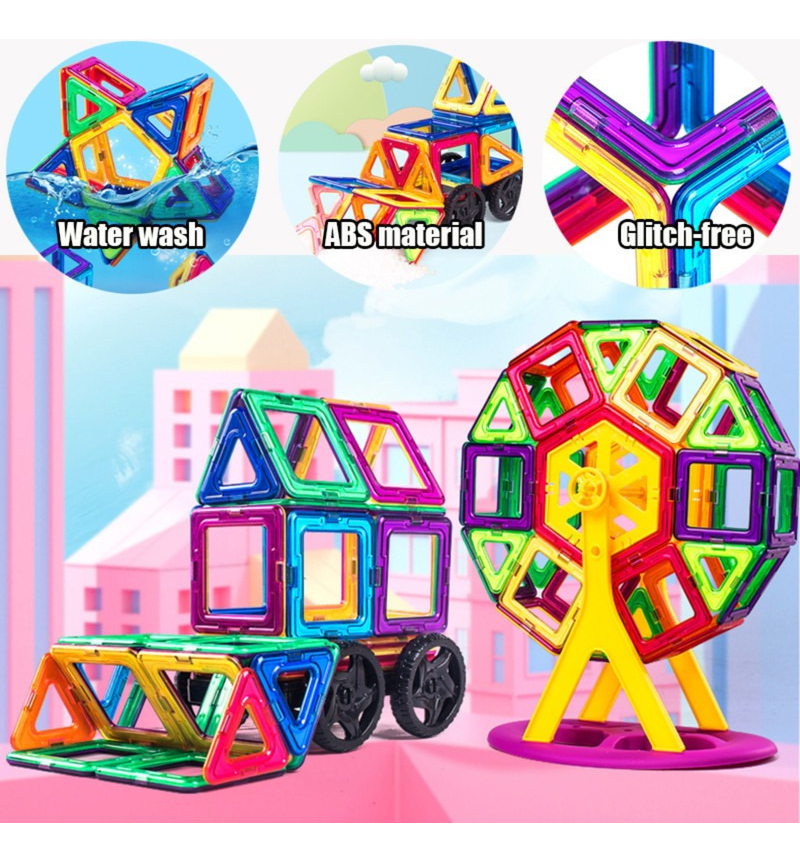 Blocos Magnéticos 100 Peças Brinquedo Educativo Infantil - Imagem 4