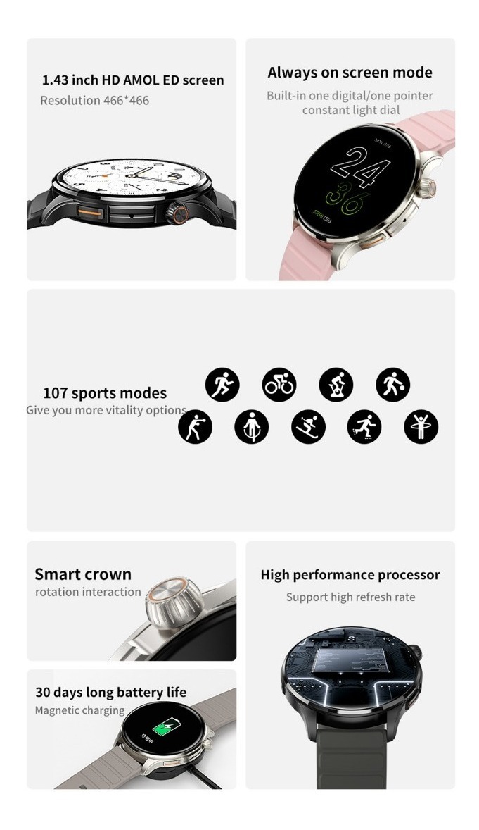 Chamada Bluetooth De Tela Grande Smartwatch Men 1.43 Amoled - Imagem 10