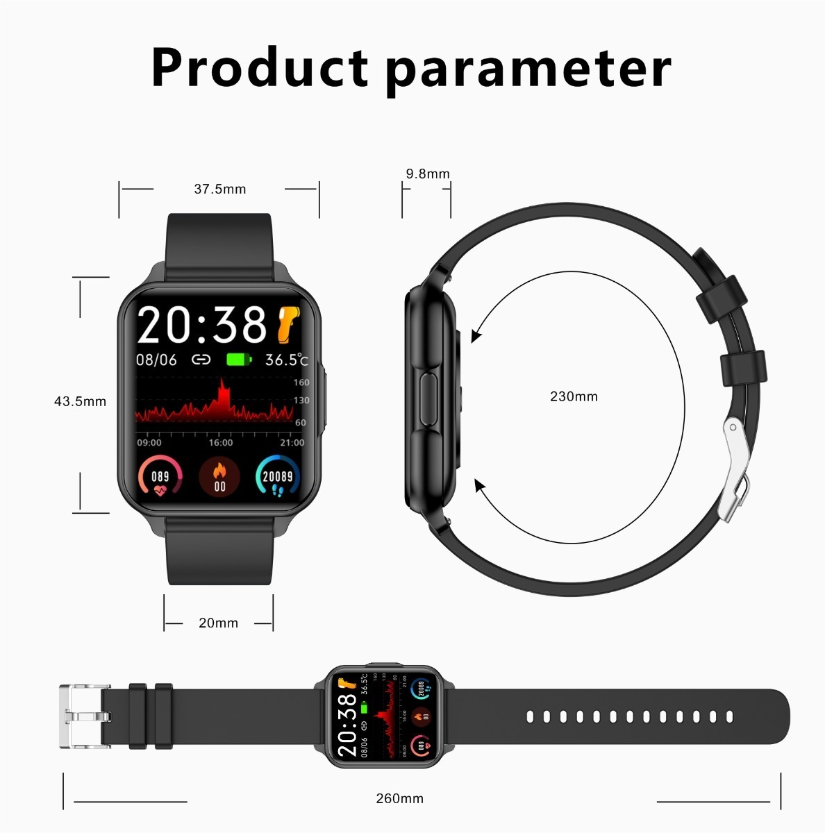 Sport Bluetooth Smartwatch Homens Mulheres Relógio De Temper - Imagem 26
