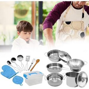 Mini Conjunto De Cozinha Infantil De Aço Inoxidável De 18 Pe