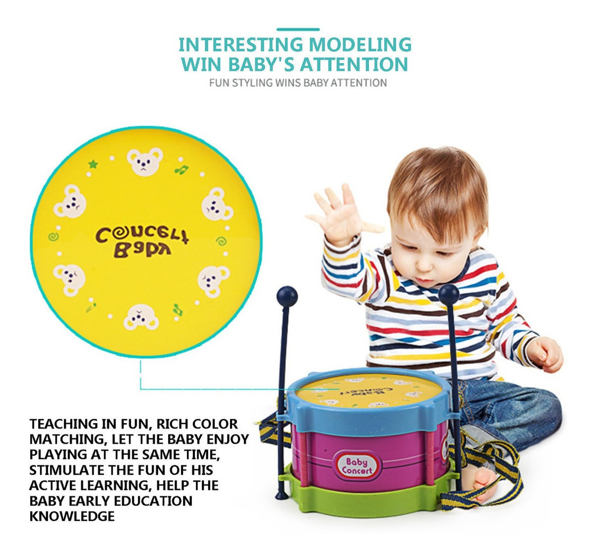 Conjunto De Bateria H Toddler Instrumento Musical Toy Boy Gi - Imagem 4