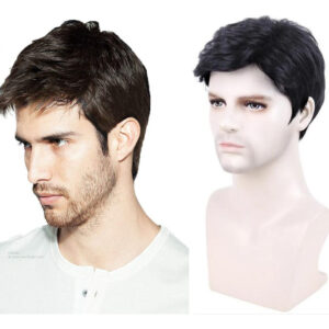 Peruca Masculina Curta, Cabelo Liso, Perucas Sintéticas, Fre