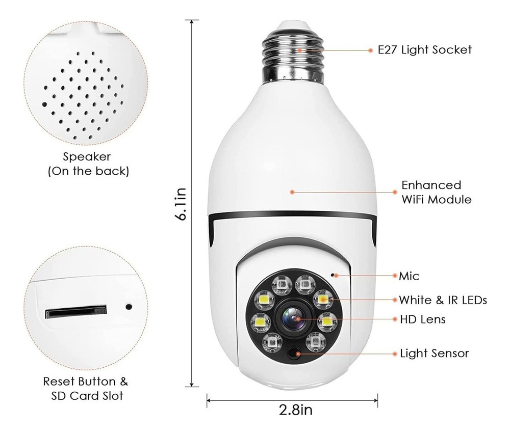 2pcs 5g Wifi Lâmpada Prova D'água Câmera Segurança 1080p - Imagem 7