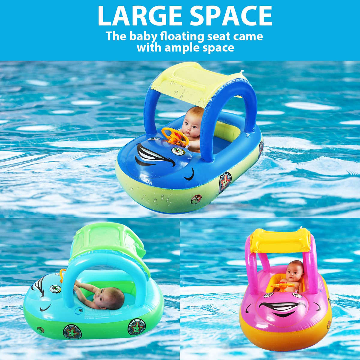 Bóia De Piscina Inflável Para Bebês Com Dossel, Natação Em F - Imagem 7