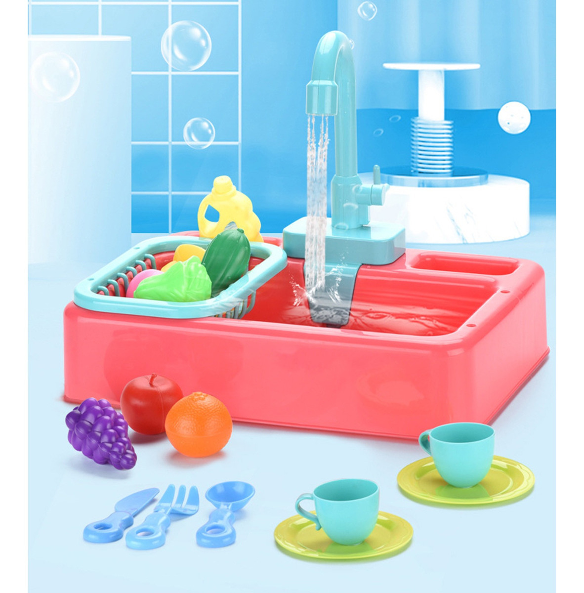 I 19 Peças De Brinquedos De Pia De Cozinha Com Água Corrente - Imagem 12