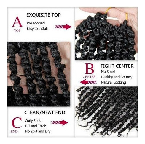 Apliques De Cabelo Encaracolado De Crochê Com Ondas De Água, - Imagem 4