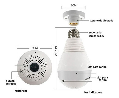 Camera Ip Lampada Segurança 360 Visão Noturna Espia Wifi Hd - Imagem 4