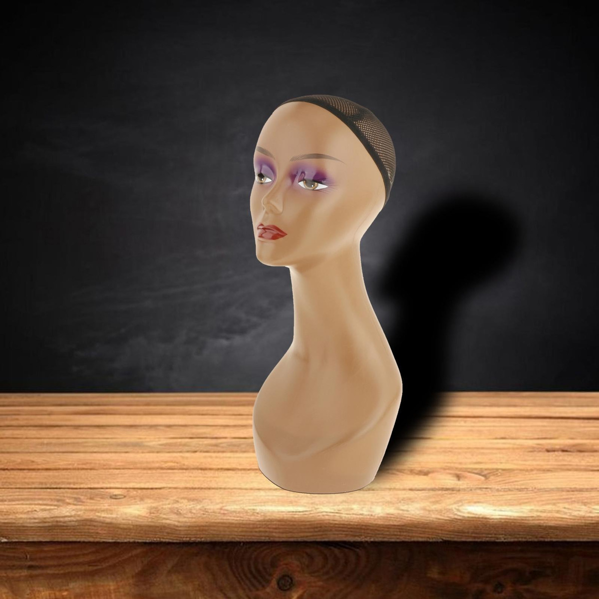 Bust Peruca Cabeça Stand Modelo Chapéus Costura Preta - Imagem 6