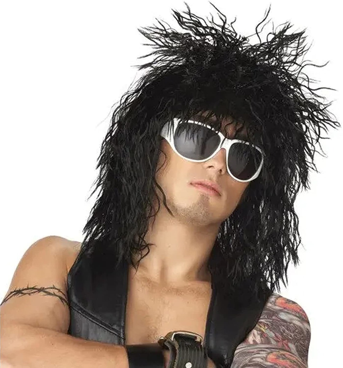 Peruca Cabelo Longo Encaracolado Masculino Ouro 70s 80s