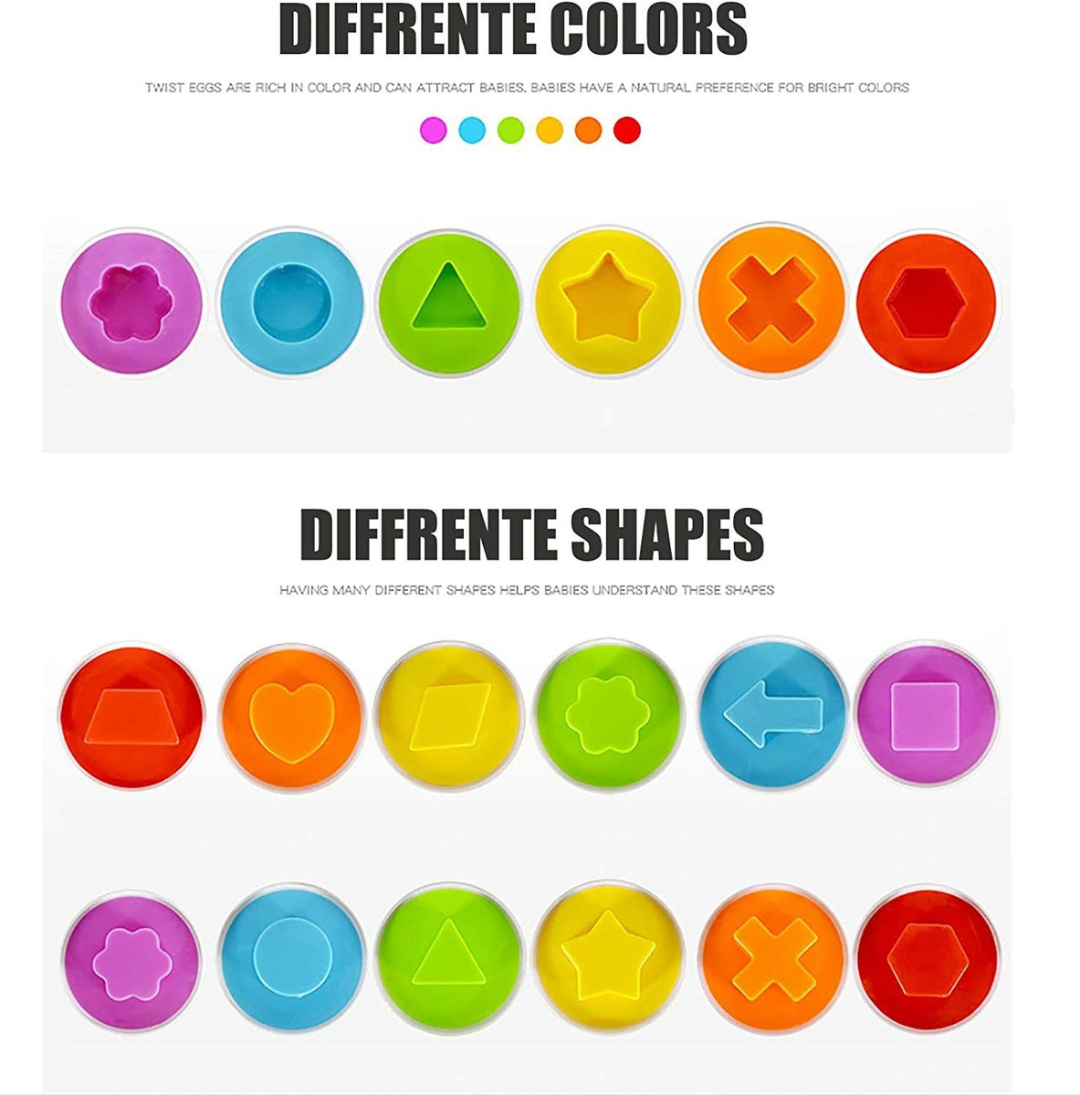 12 Ovos Montessori De Brinquedo Infantil Snap Cores E Formas - Imagem 2