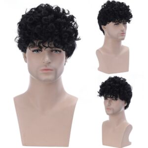 Perucas Perucas Masculinas Cabelo Curto Encaracolado Preto