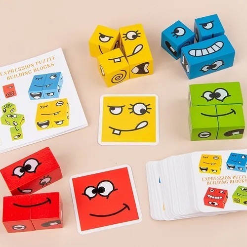 Blocos De Construção De Emoji De Madeira Brinquedo De Jogo D - Imagem 5