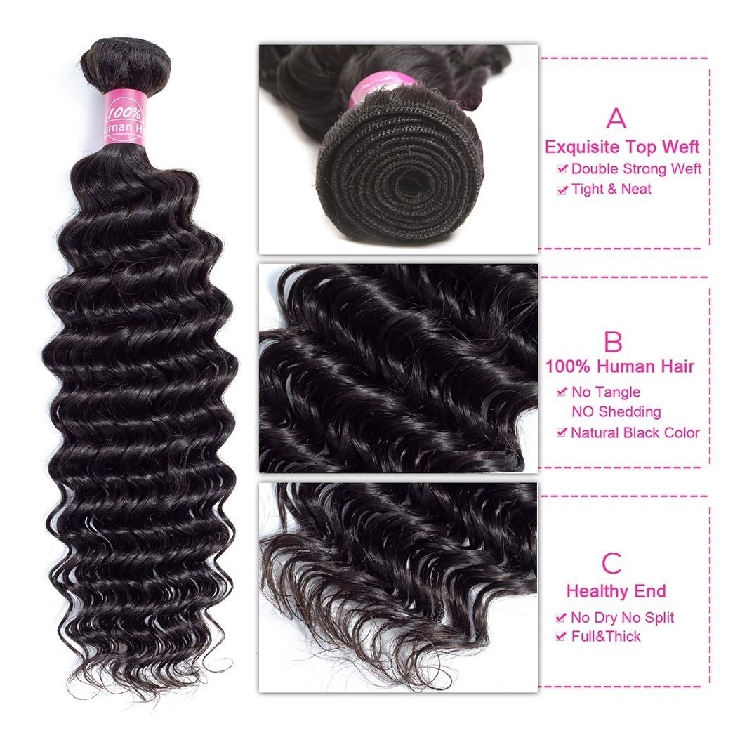 Pacote Virgem Peruca Do Cabelo Humano Cachos De 65cm Preto - Imagem 3