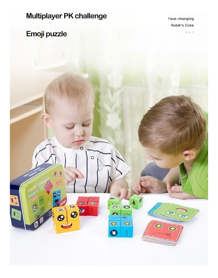 Lazhu Blocos De Construção De Emoji De Madeira Brinquedo De - Imagem 2