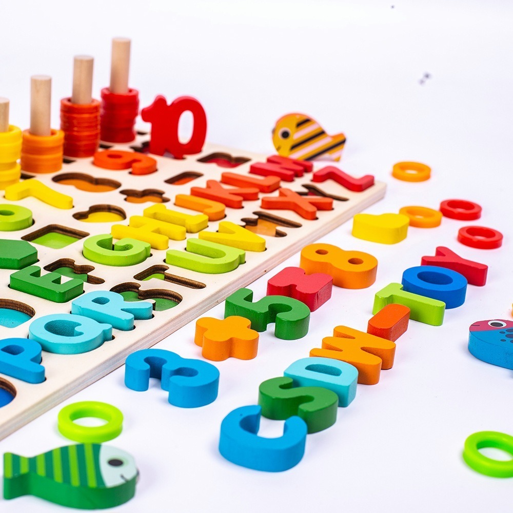 Montessori Jogo Educacional Tabuleiro Letras Números Figuras - Imagem 4