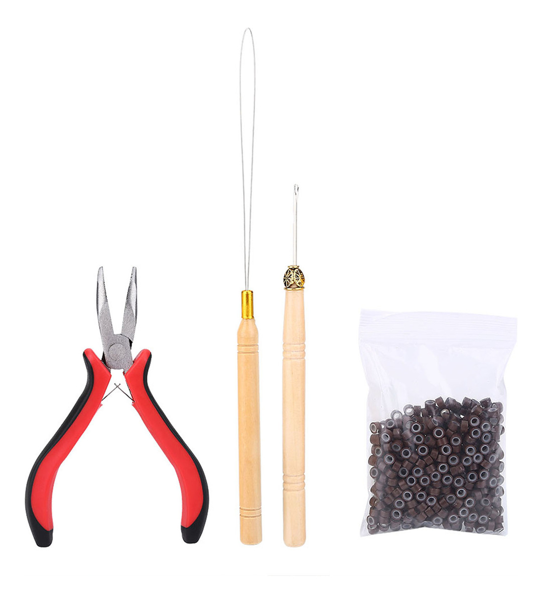 Kit De Conectores De Peruca Alicate Hook Loop Needle Com 500 - Imagem 2