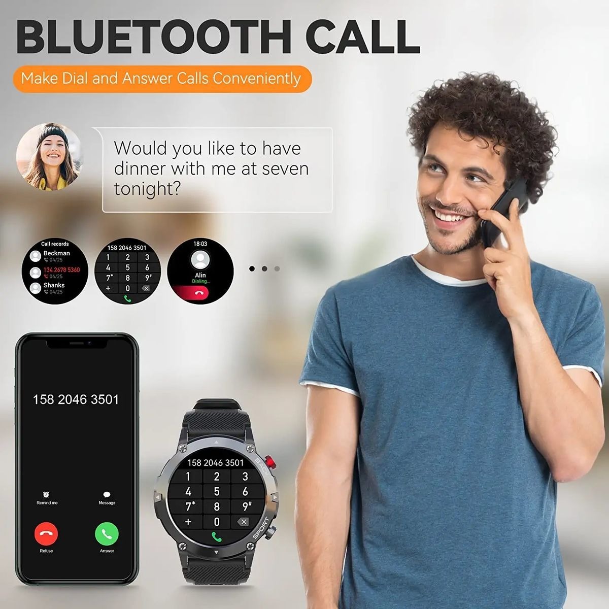 Smartwatch Para Homens Bluetooth Call - Imagem 2
