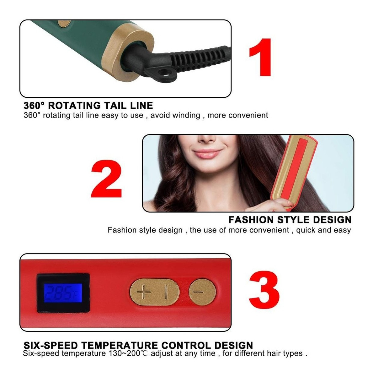 Máquina De Alisamento De Ferro Led Hot Comb - Imagem 2