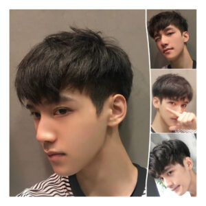 Peruca Masculina Com Franja Inclinada, Cabelo Curto E Reto,