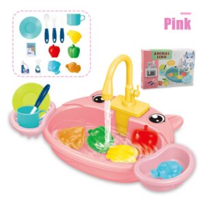 Mesa De Lavar Louça De Brinquedo Interactiva Rosa