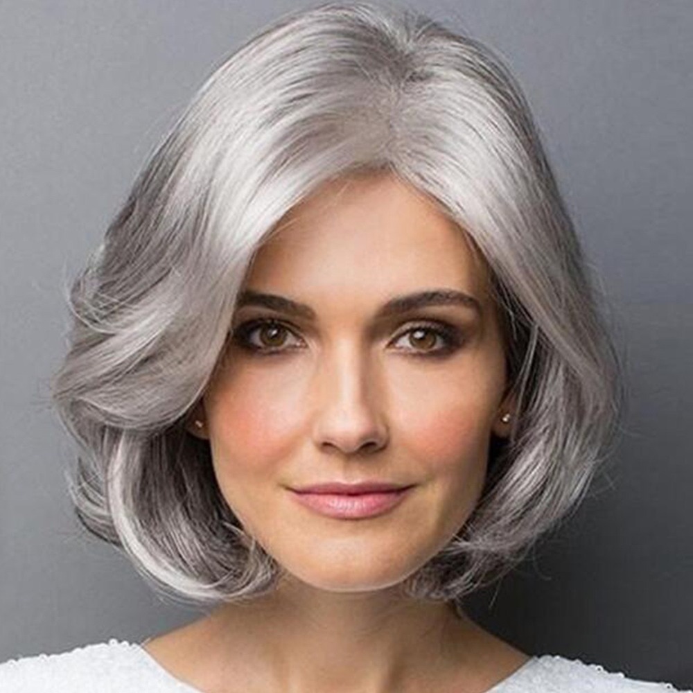 Peruca Feminina Cabelo Sintético Cinza Peruca De Onda De Cab - Imagem 2
