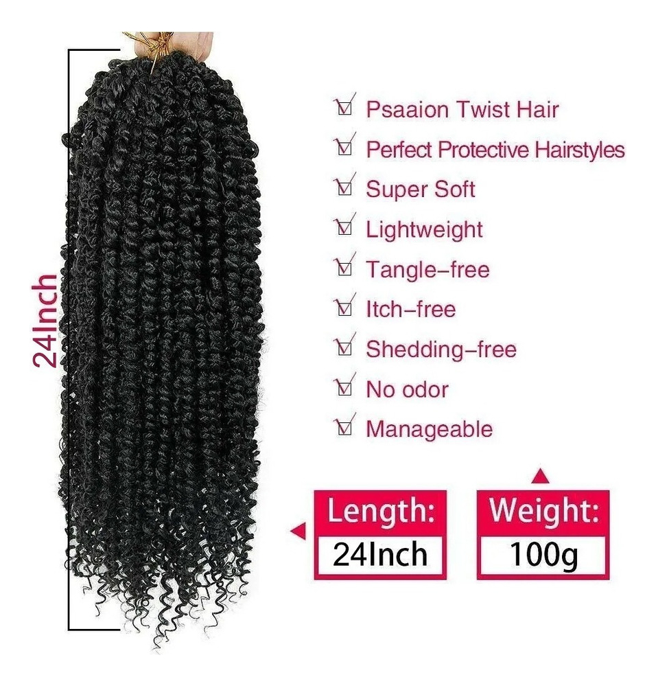 Apliques De Cabelo Encaracolado De Crochê Com Ondas De Água, - Imagem 2