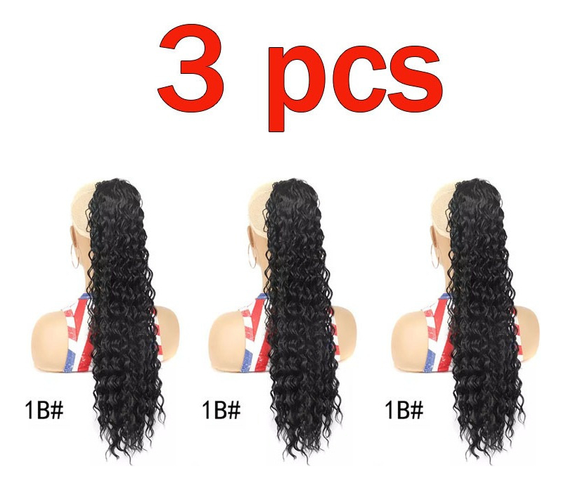 3pcs Rabo De Cavalo Peruca Natural Cabelos Humano Encaracola