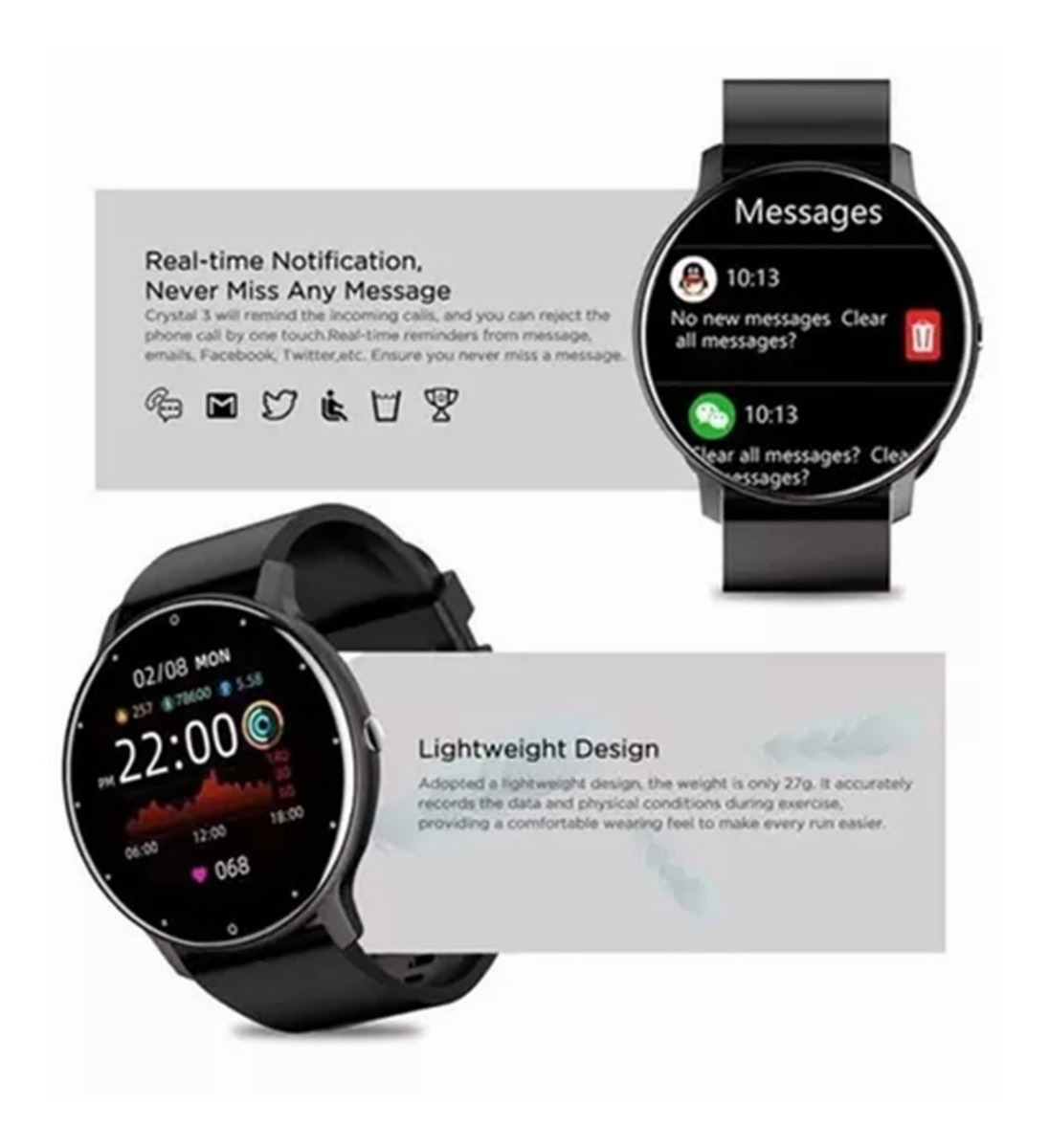 Smartwatch Para Xiaomi Huawei Zl02 Health Tracker - Imagem 10
