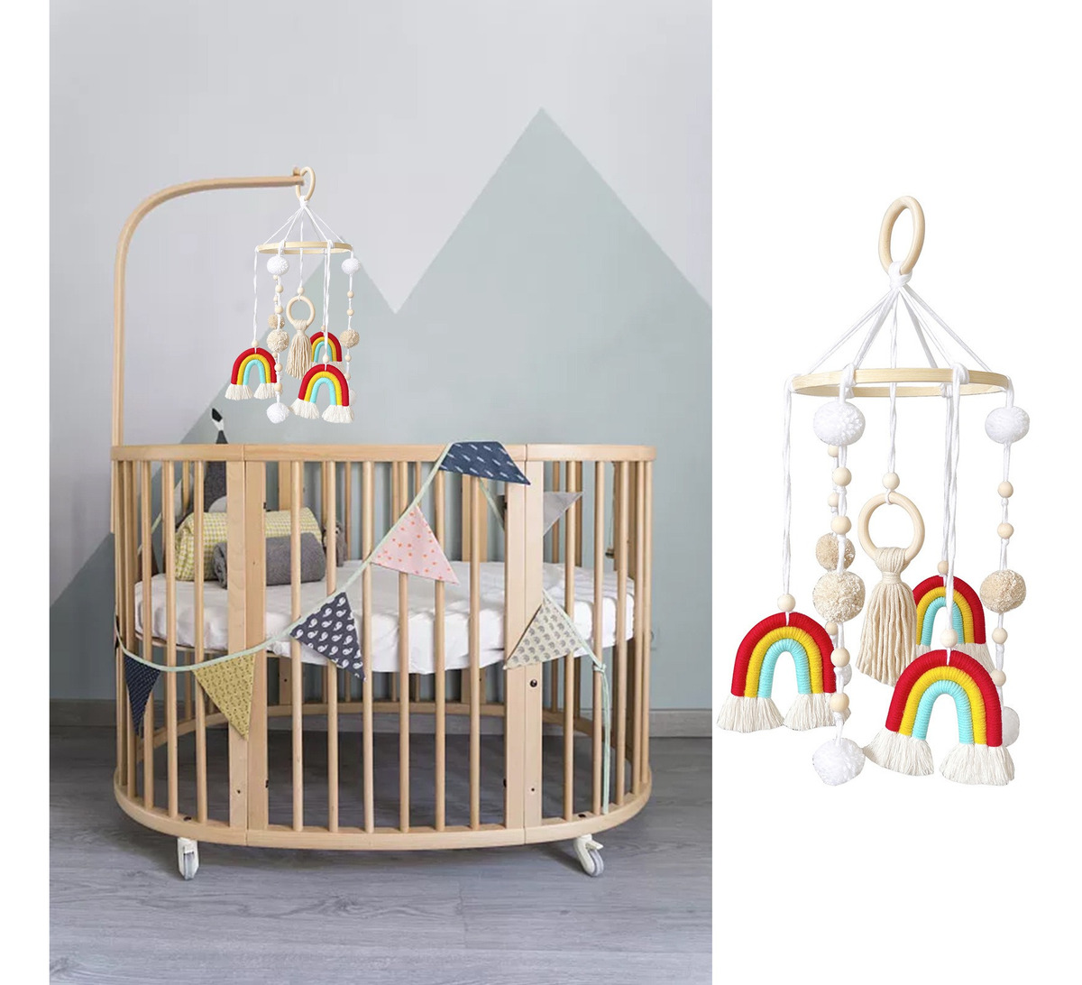 Cama De Bebê Móvel De Madeira Rainbow Mobile Baby Wind Chime - Imagem 23