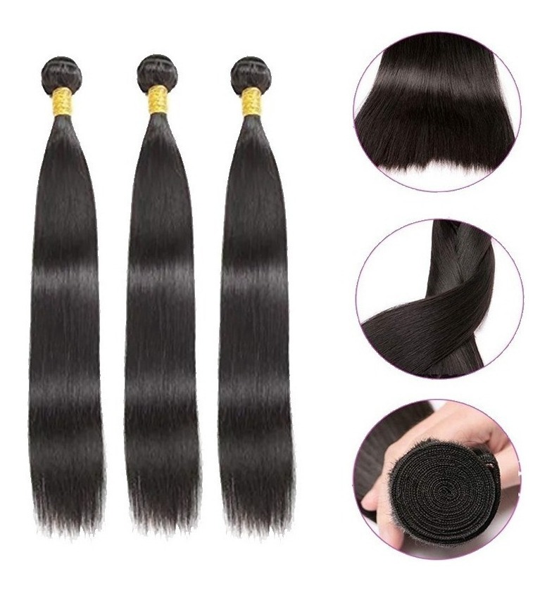 Aplique Cabelo Liso Com Natural Humano Brasileiro 3pcs 50cm