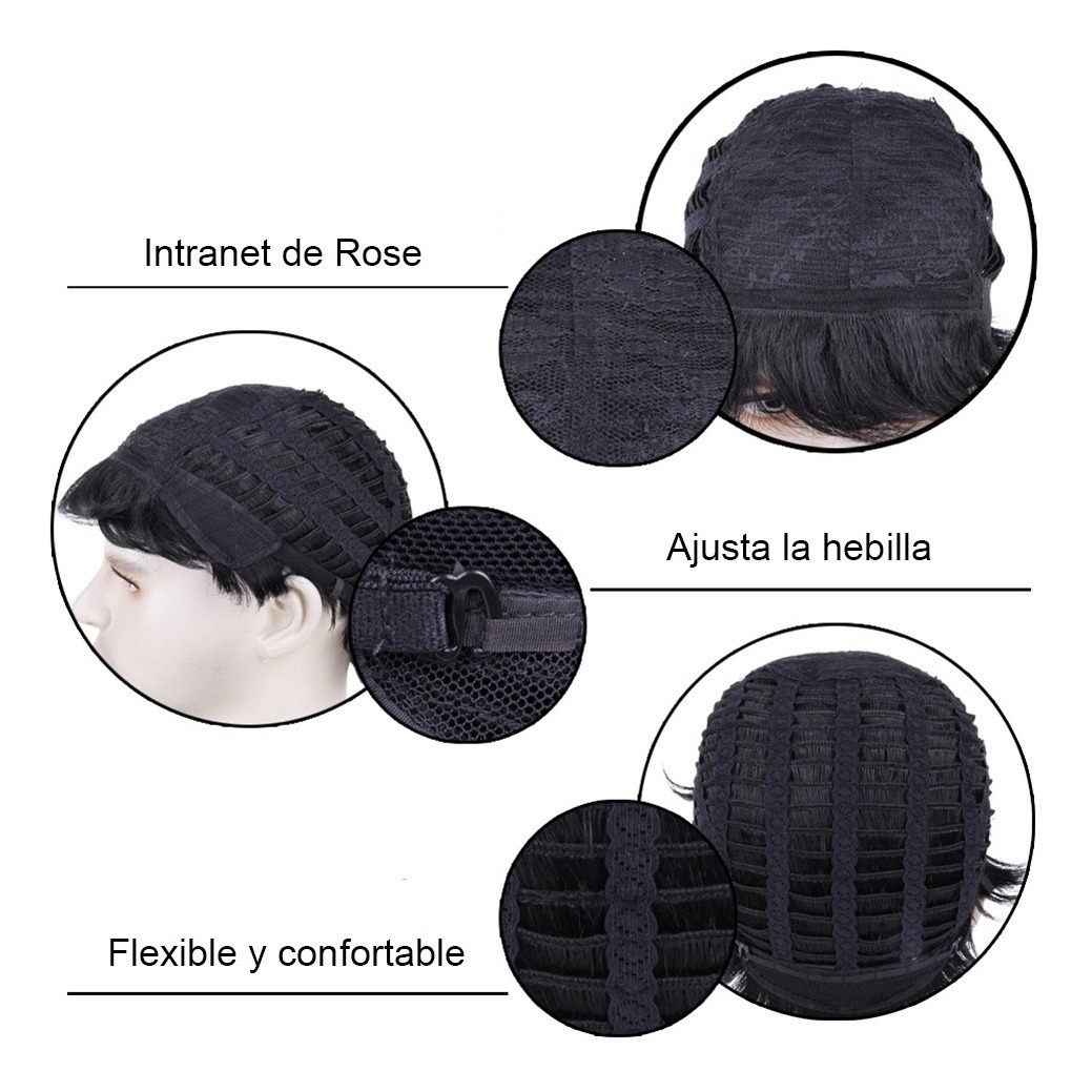 Peruca Homem Natural Preto Curto Fibra Europeu Masculino - Imagem 5