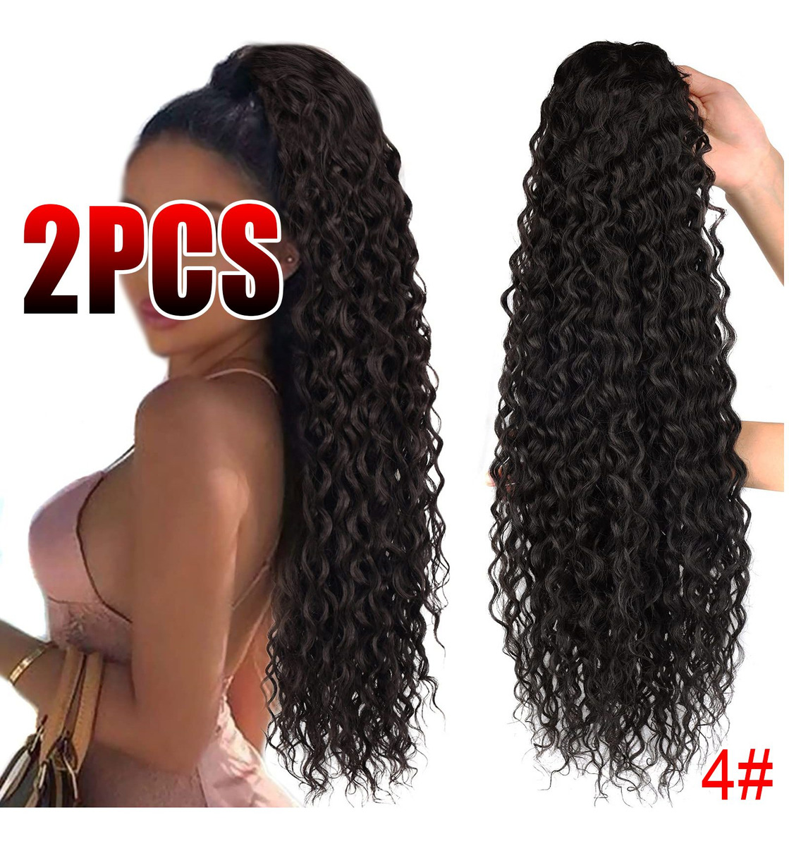 2pcs Sintético Cavalo De Encaracolado Extensão Ondulado Rabo
