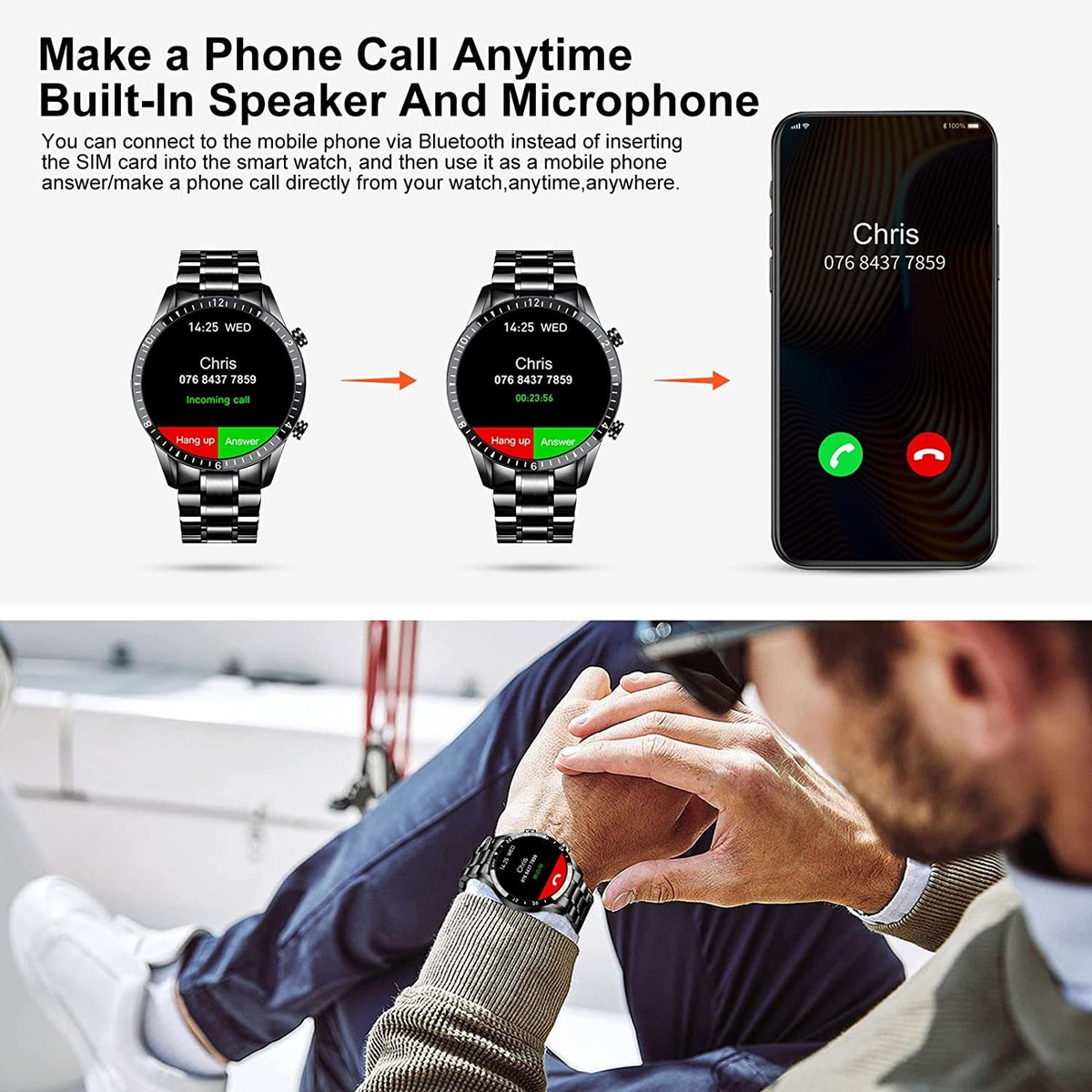 Smartwatch Masculino Para Android Ios Calls Blue - Imagem 2