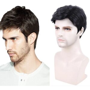 Peruca Masculina, Perucas Pretas De Cabelo Curto Com Boné