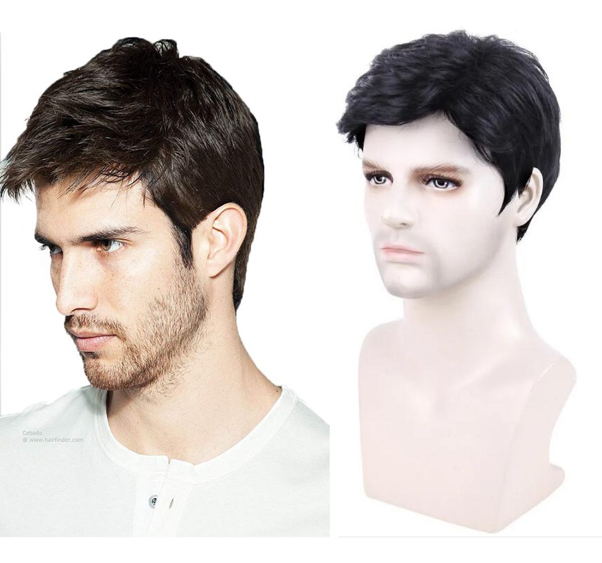 Peruca Masculina, Perucas Pretas De Cabelo Curto Com Boné