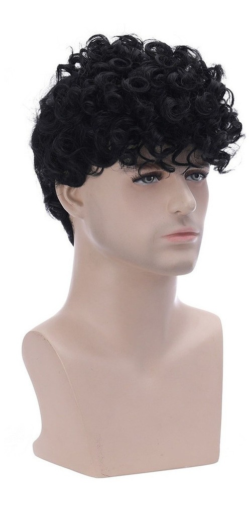 Peruca Masculina De Fibra Sintética De Cabelo Curto Encaraco - Imagem 7