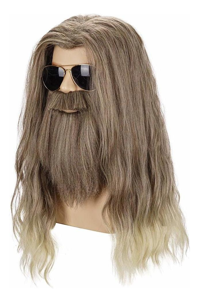 Peruca De Barba Dourada Longa Encaracolada Masculina Cosplay - Imagem 2